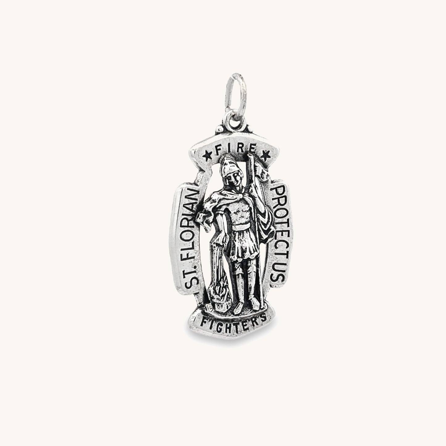 925 Antiqued Silver XL Saint Florian Badge