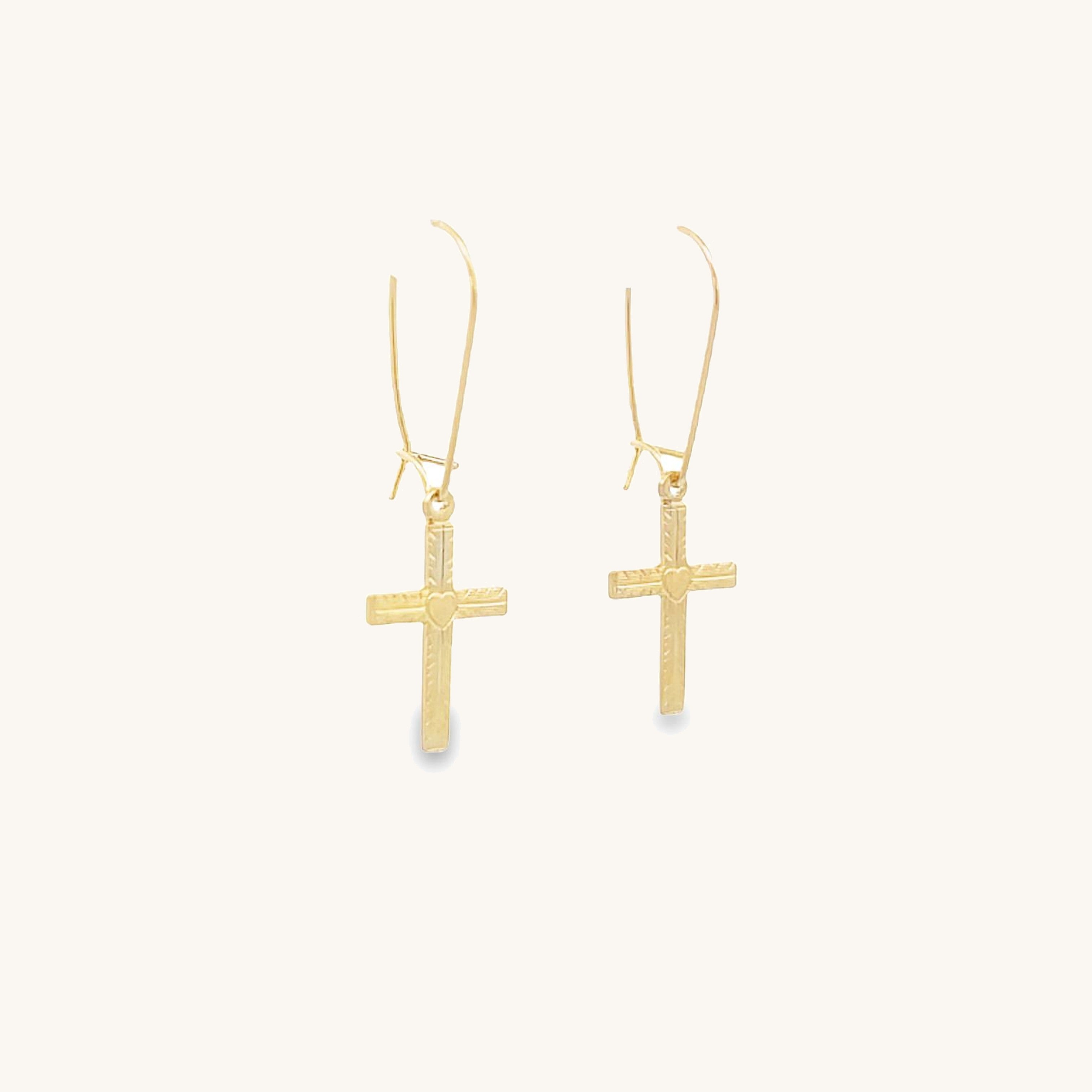 14K Yellow Gold XS Cross Earrings